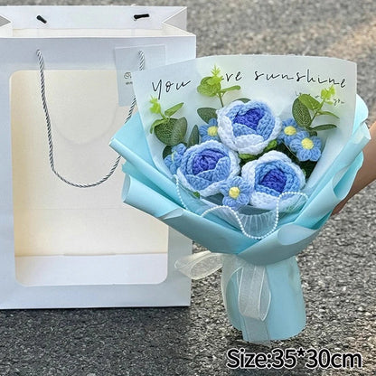 Graduation Bouquet Artificial Crochet Bouquets Hand-woven Flower Bouquet Gifts Teacher's Day Graduation Gift Flowers - S21