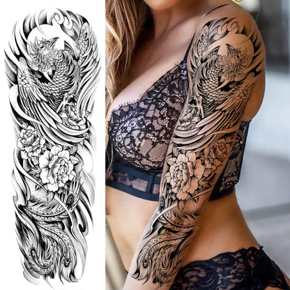 1 Sheets Wolf Lion Tiger Maori Temporary Tattoos For Men Women Adults Full Sleeve Arm Flower Rose Skull Tattoo Sticker Decor 