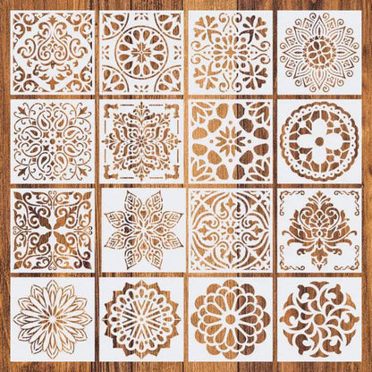 16Pcs/Set Mandala Stencils,15cm Mandala Dot Painting Stencils for DIY Home Decoration Drawing Scrapbook Embossing Album Templ