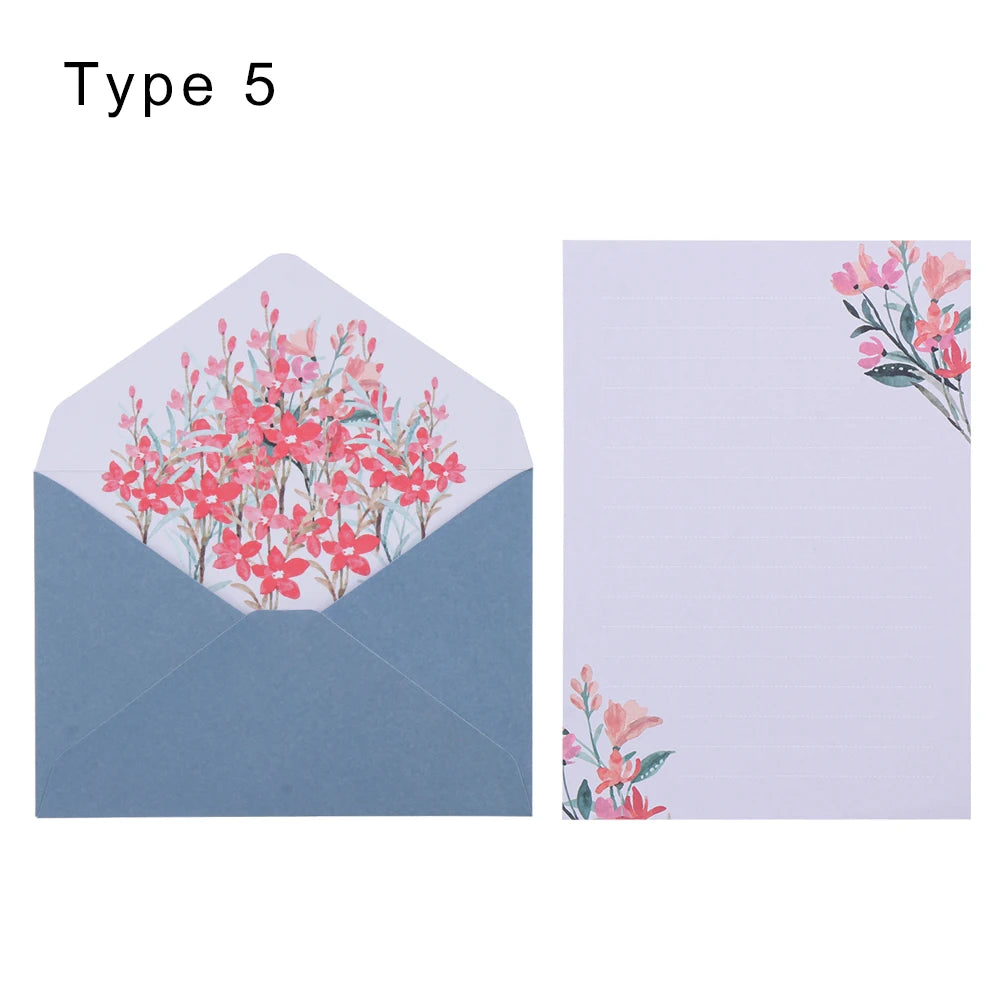 6Pcs Differrent Design Writing Paper With 3Pcs Envelopes Cartoon Pattern Vintage Floral Letter Stationery School Office Suppl