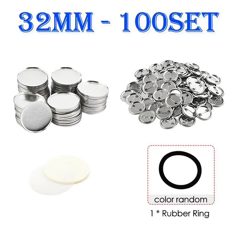 100Set Blank Badge Pin Button Maker Making Parts Supplies 25mm 32mm 37mm 44mm 58mm DIY Button Making for Punch Press Machine
