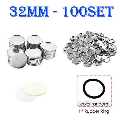100Set Blank Badge Pin Button Maker Making Parts Supplies 25mm 32mm 37mm 44mm 58mm DIY Button Making for Punch Press Machine 