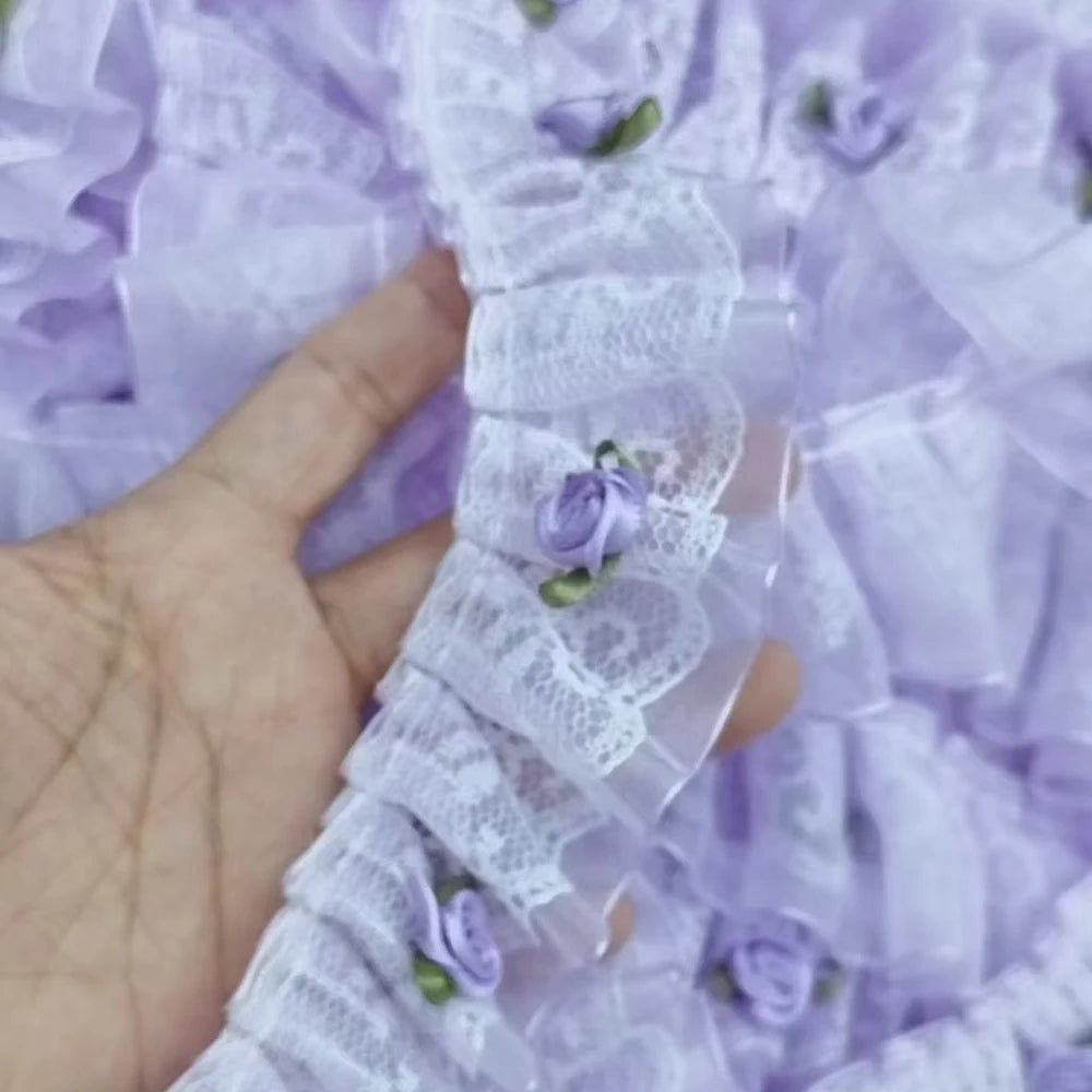1 Yard Pink Bow Embroidery Lace Fabric Trim DIY Clothing Decoration Accessory 5CM Wide - Style3 Purple