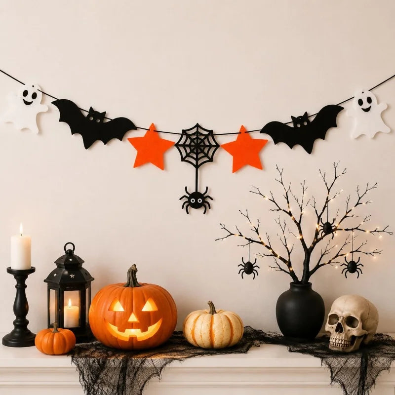 Halloween Felt Banner Garland Assorted Styles Hanging Bunting Flags for Party Home Wall Fireplace Mantel Decoration Supplies 