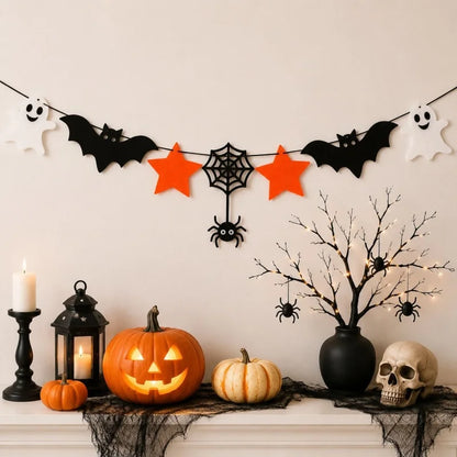 Halloween Felt Banner Garland Assorted Styles Hanging Bunting Flags for Party Home Wall Fireplace Mantel Decoration Supplies