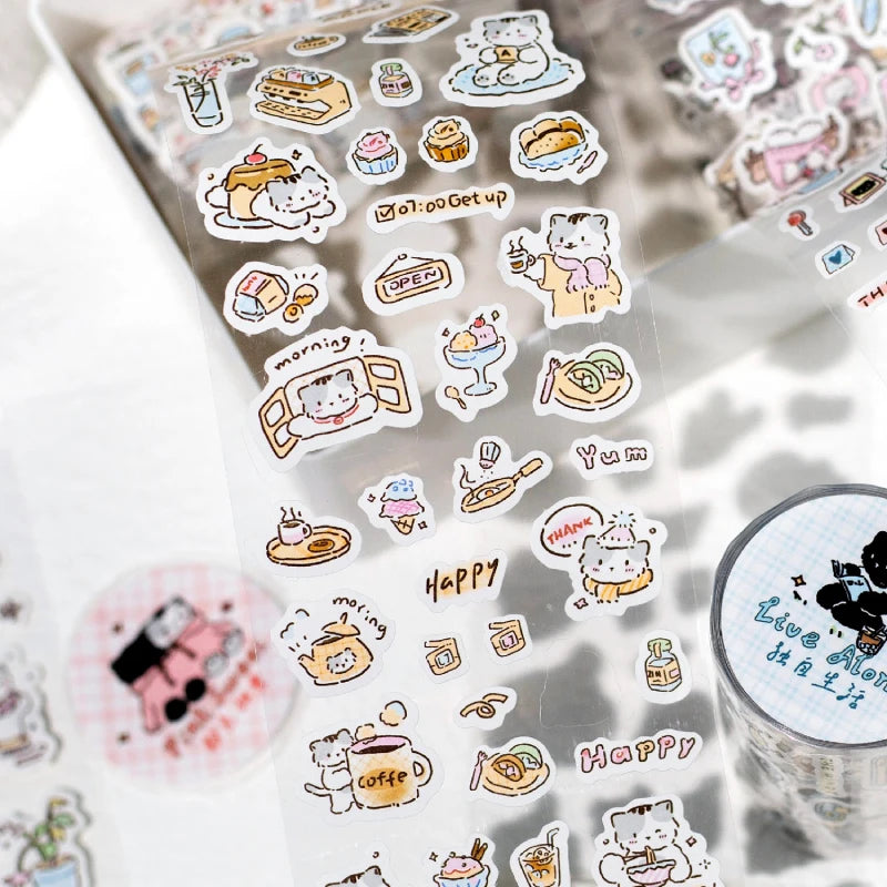 Journal GO 6.5x200cm Kitten Life Diary Tape Sticker Decorative Collage Adhesive DIY Scrapbooking Masking Tape Lovely Cat Stic