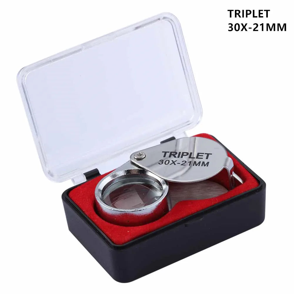 10-30X Pocket Loupe Magnifier Jewelry Magnifying Glass Foldable Diamond Lupa Triplet Jewelers Eye Glass Tool Reading Magnifie