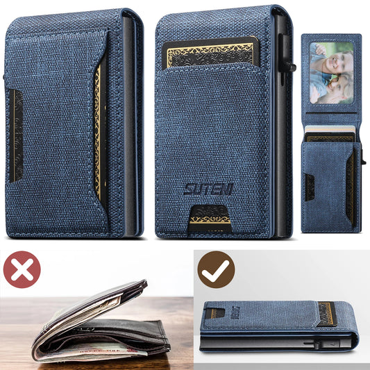 Push-out Card Faux Leather Card Holder Wallet Holder Large Capacity Can Hold 1-12 Cards 1 Photo Black/Brown/Blue