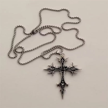 Vintage Cross Pendant Necklace Unisex Versatile Simple Long Sweater Chain Hip Hop Accessory - 3