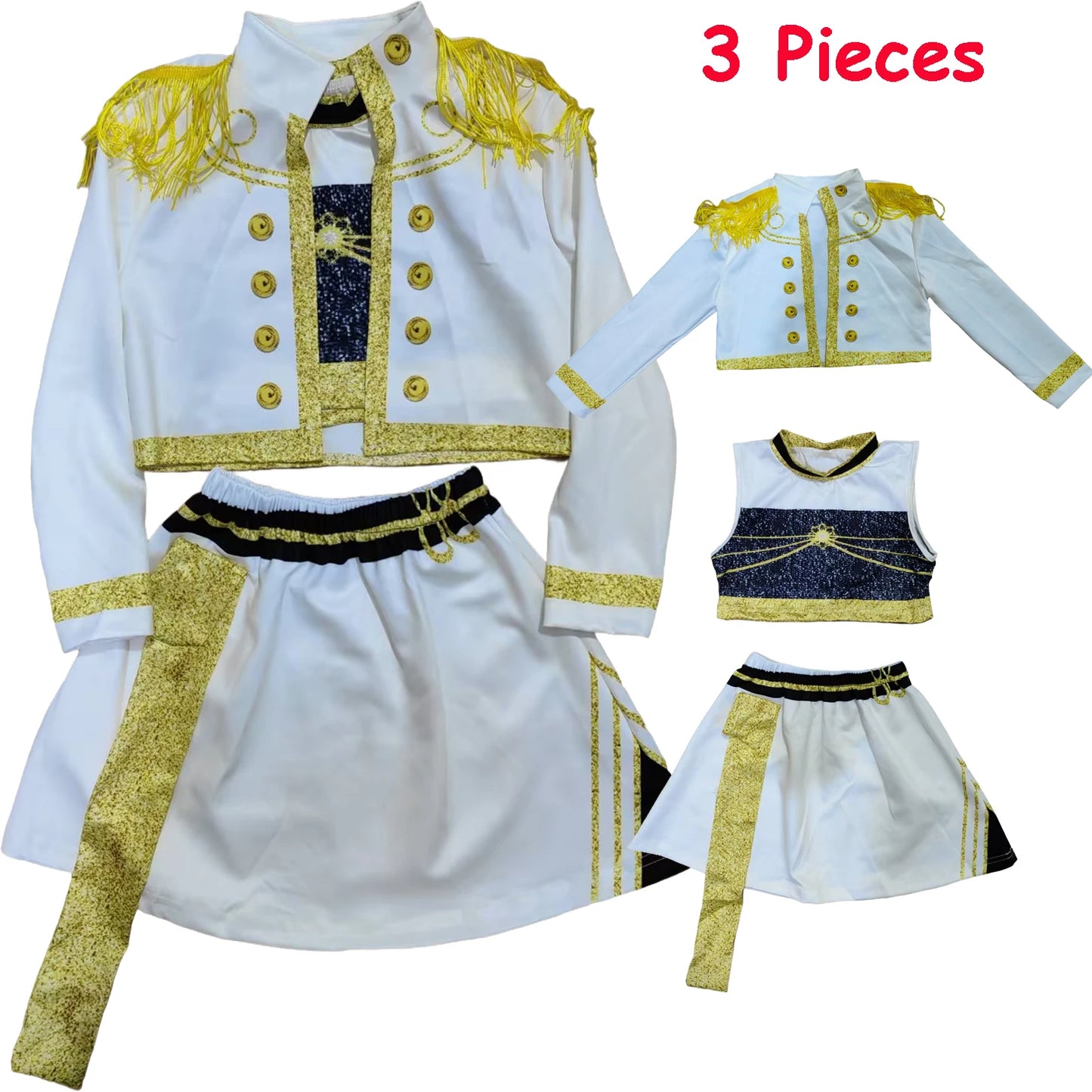 Kids Anime Cosplay Girl Costume Group Idol Singer Performance Show Black Golden Costume Child Halloween Party Clolthes Outfit