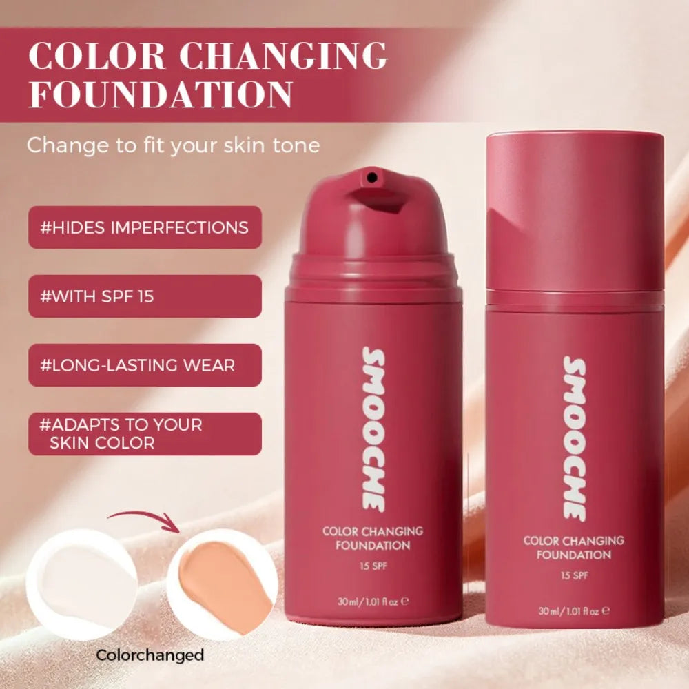 SMOOCHE Color Changing Foundation SPF15 Long-lasting Makeup Base Hydrating Lightweight Magic Waterproof Coverage Face Skin To