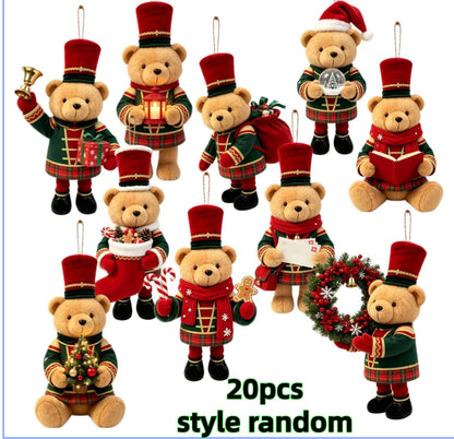 20/10 Pieces of Randomly Assorted 2D Flat Bear-Shaped Handmade Wooden Christmas Ornaments with Various Christmas Motifs, Suit