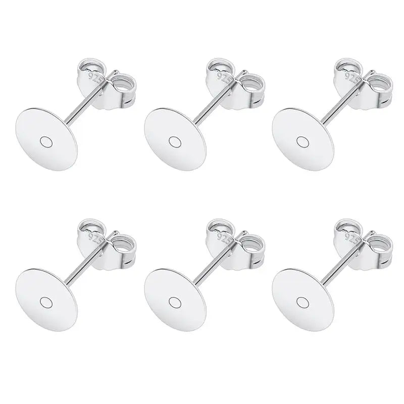 50pcs/lot 925 Silver Plated Blank Post Earring Studs Base Pin With Earring Plug Findings Ear Back DIY Jewelry Making Accessor