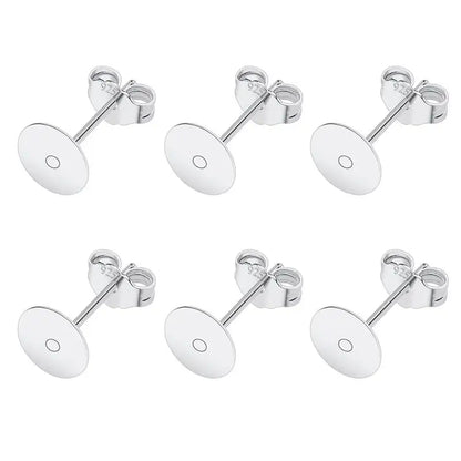 50pcs/lot 925 Silver Plated Blank Post Earring Studs Base Pin With Earring Plug Findings Ear Back DIY Jewelry Making Accessor