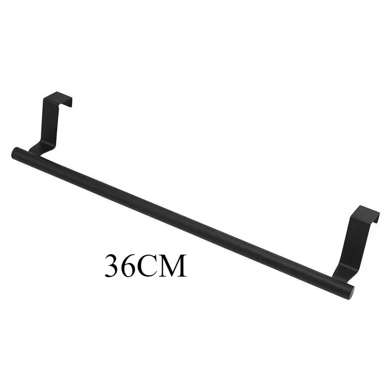 Towel Rack Over Door Stainless Steel Towel Bar Storage Organizer Bathroom Kitchen Cabinet Door Hanging Towel Rack - Black-L