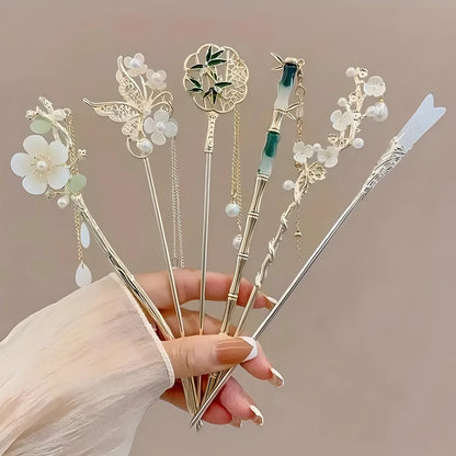 Elegant Chinese Style Hair Clip Tassel Hair Stick Traditional Floral Design Hairstyle Accessory Women Jewelry Hairpin Hairnee