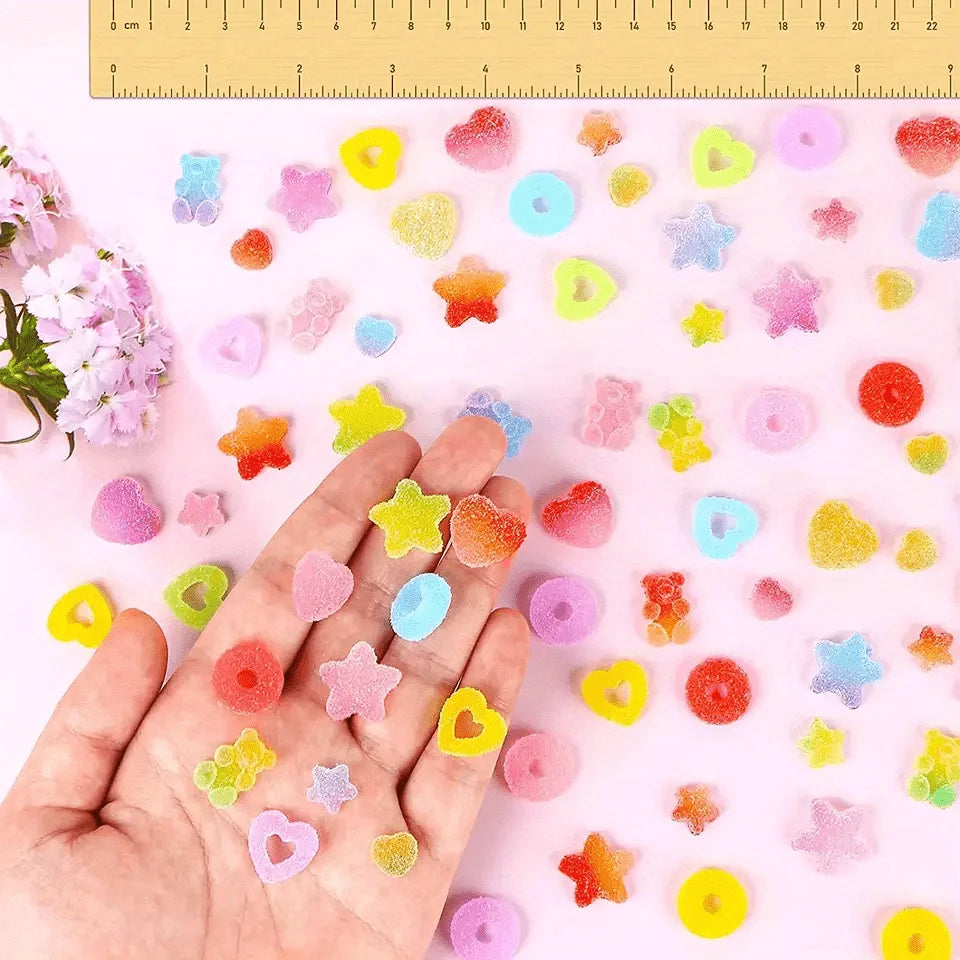 50 pcs Assorted Candy Charms - Soft Jelly Sugar Resin Flatback Beads for DIY Crafts, Phone Cases, and Nail Art