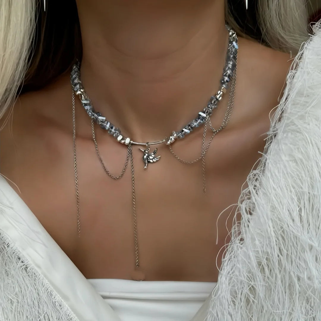 New Irregular Choker Vintage Tassels Zircon Heart Pendant Necklace For Women Female Geometric Baroque Transparent Crystal Cha
