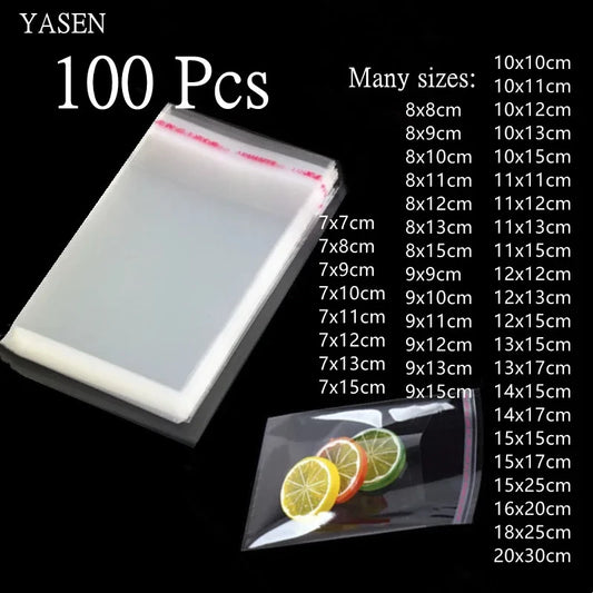 100Pcs Transparent Self-sealing Jewelry Accessories Candy OPP Self-adhesive Bag Packaging Resealable Gift Cookie Packaging Ba