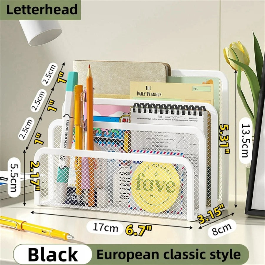 Desk Mail Organizer Small File Holders Letter Organizer Metal Mesh Document/Filing/Folders/Paper Organizer for Desktop - Whit