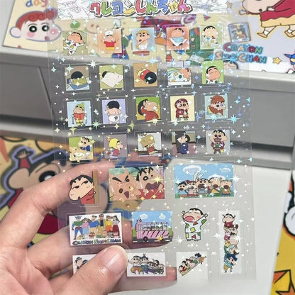 5PCS Crayon Shin Chan Double Transparent Cut Membrane Sticker DIY High-value Hand Account Decoration Laser Transparent Sticke