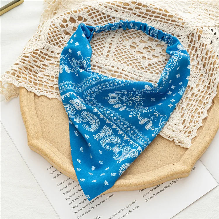 2022 Summer Vintage Print Flower Beach Bandana Hair Scarf Fashion Elastic Rubber Headbands for Women Girl Hair Accessories - 