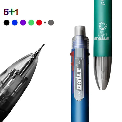 6 In 1 Multicolor Ballpoint Pens 5 Colors Ball Pen 1 Automatic Pencil With Eraser For School Office Writing Supplies Statione