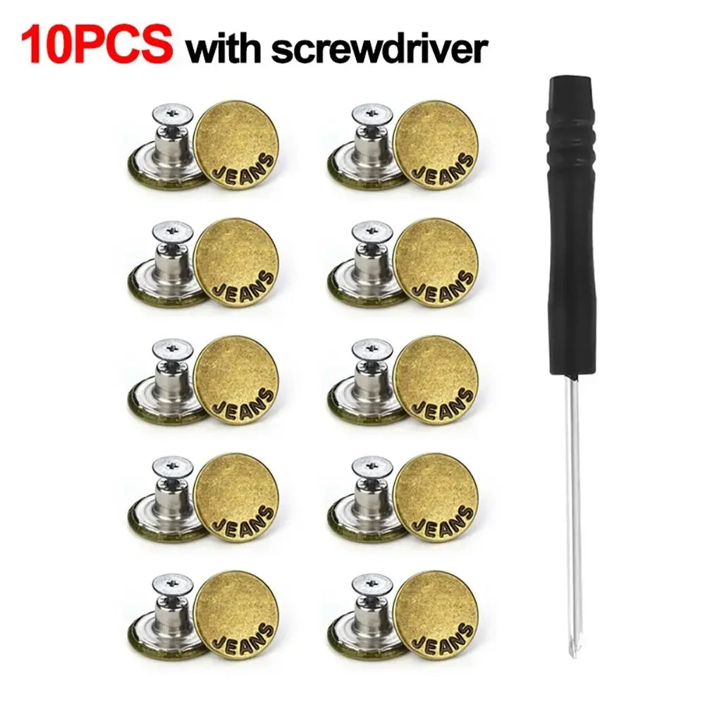 10Pcs Metal Jeans Buttons 17mm Replacement No-Sewing Screw Button Repair Kit Nailless Removable Jean Buckles Clothing Pants P
