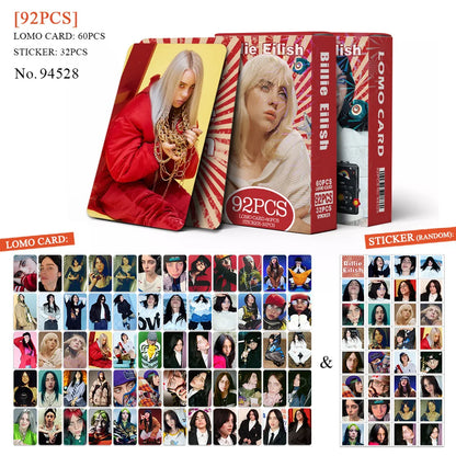 92Pcs European and American Billie Eilish style Mini Celebrity Photo Cards, Fan Collectible Cards, Postcards, LOMO Cards