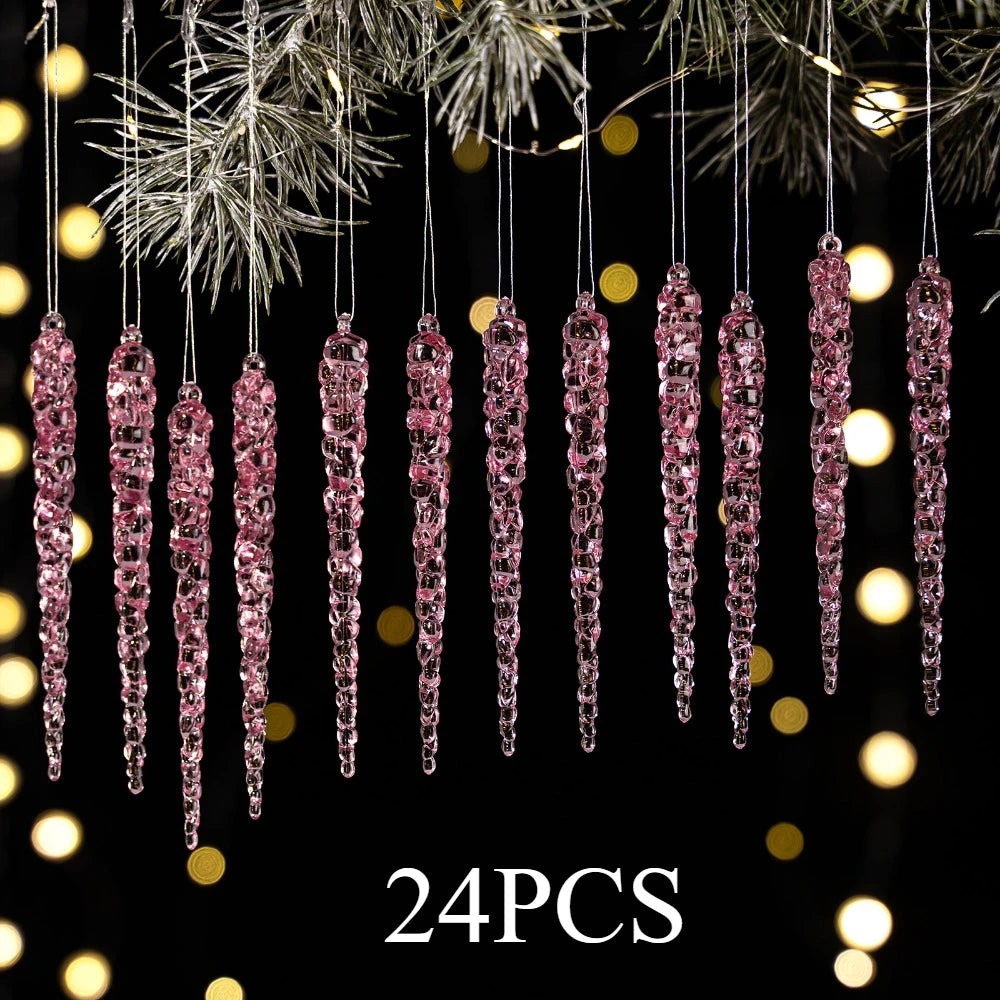 24 pieces of creative Christmas acrylic simulated icicles Christmas tree hanging decorations, suitable for Christmas home dec