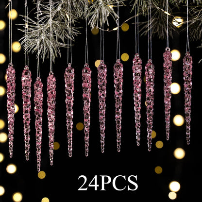 24 pieces of creative Christmas acrylic simulated icicles Christmas tree hanging decorations, suitable for Christmas home dec
