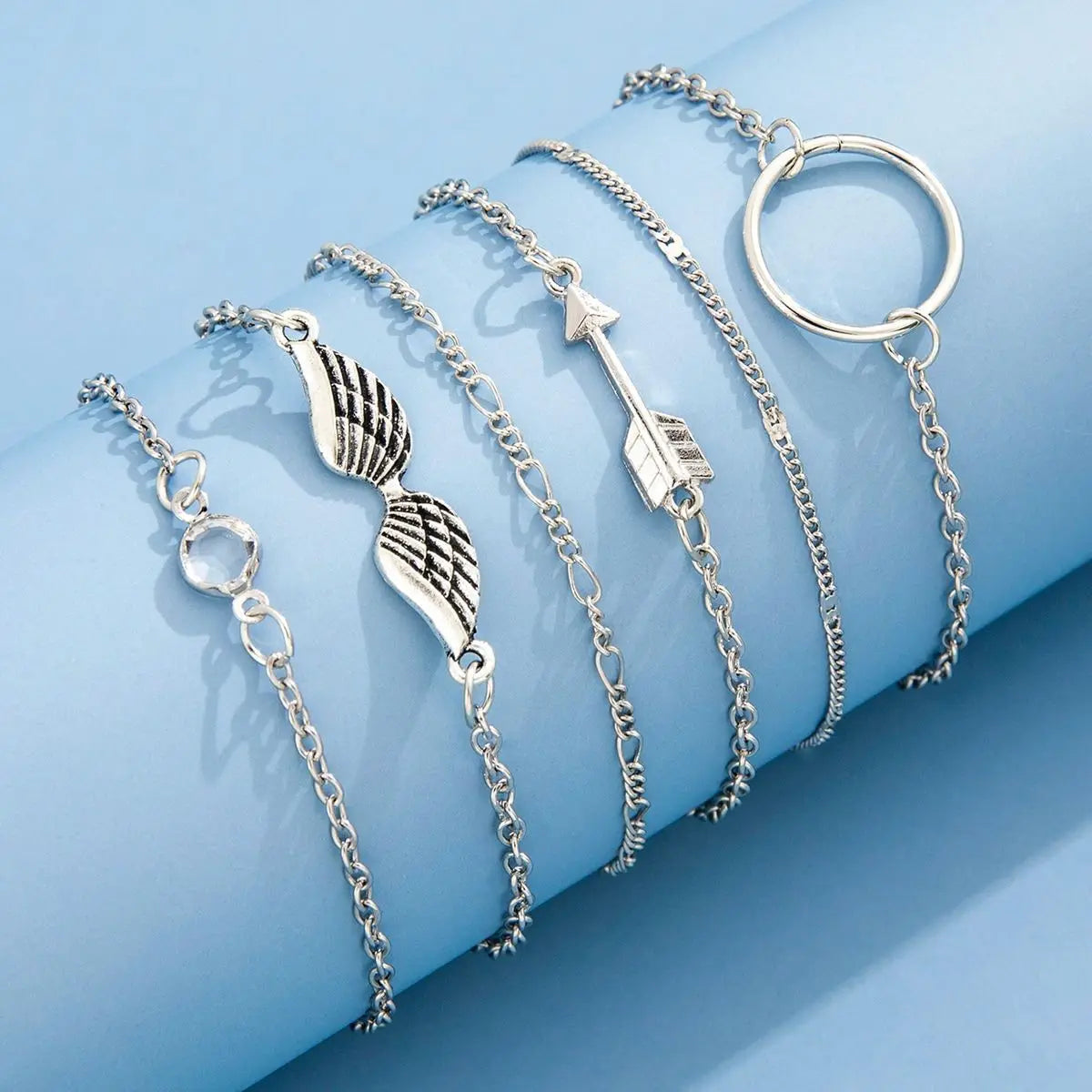 6Pcs/set Vintage Stone Moon Bracelet Set for Women Bohemian Geometric Gold Silver Color Tassel Metal Bracelets Jewelry Gift -
