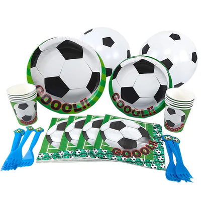 Soccer Theme Disposable Tableware Set Paper Plates Cups Napkins Tablecloth For Birthday Parties