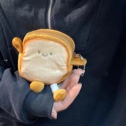 Cartoon Bread Toast Coin Purse Portable Earphone Bag Coin Key Bag Mini Makeup Bag Lightweight Small Storage Pouch Girl Gifts 