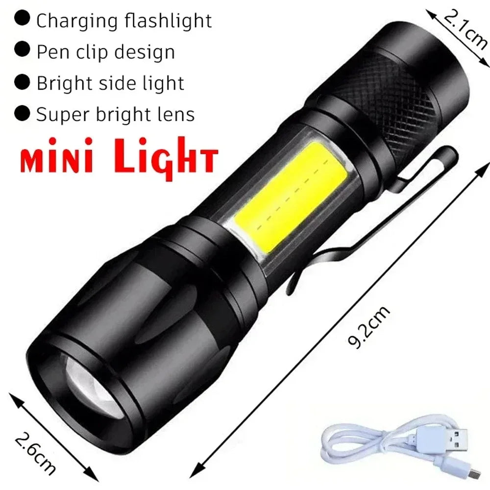 High Power LED Flashlights With Display Screen Zoom Tactical Torch Portable Rechargeable Lamp with Emergency Side Light Lante