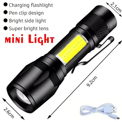 High Power LED Flashlights With Display Screen Zoom Tactical Torch Portable Rechargeable Lamp with Emergency Side Light Lante