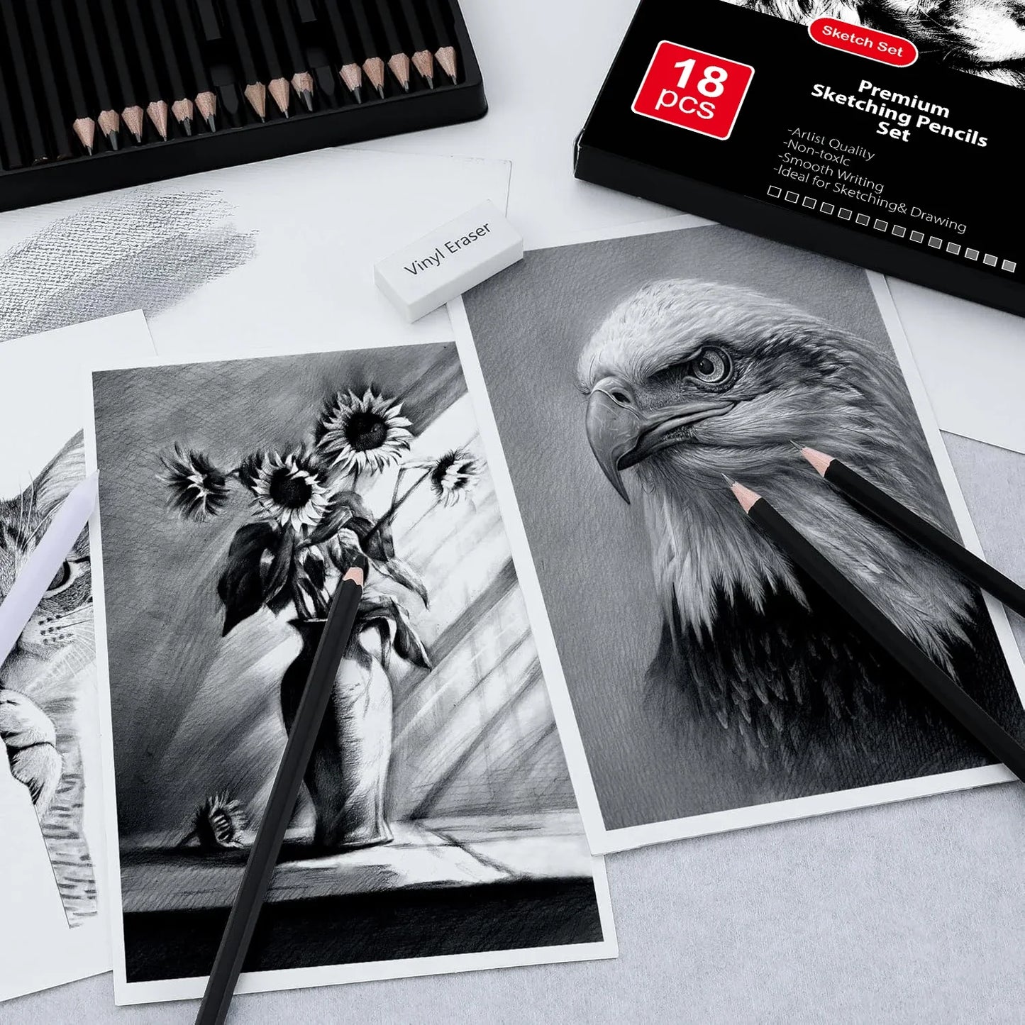 14-58 Pack Drawing Sketching Set,Pro Art Sketch Supplies with 3-Color Sketchbook,Graphite,Charcoal Pencil,Ideal for Shading