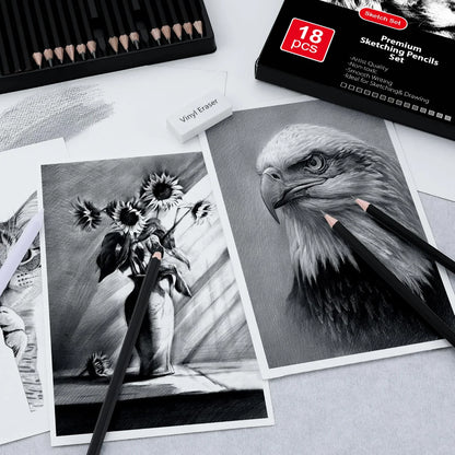 14-58 Pack Drawing Sketching Set,Pro Art Sketch Supplies with 3-Color Sketchbook,Graphite,Charcoal Pencil,Ideal for Shading
