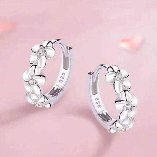 925 Sterling Silver Needle Earrings for Women's Wedding Fashion Jewelry Crystal Zircon Flower Cute Stud