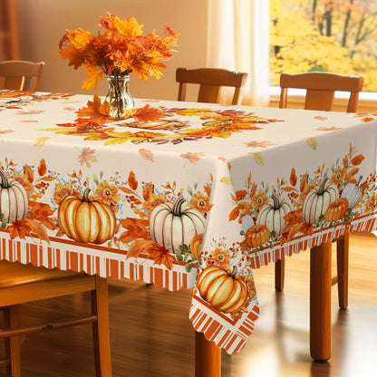 Fall Thanksgiving Pumpkin Maple Leaves Tablecloth for Table Decor Autumn Harvest Floral Kitchen Dining Table Cloth Wedding De