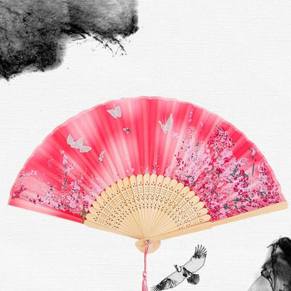 Retro Flower Pattern Home Decoration Elegent Bamboo Folding Fan Chinese Style Painting Handheld Fan Dance Performance Props