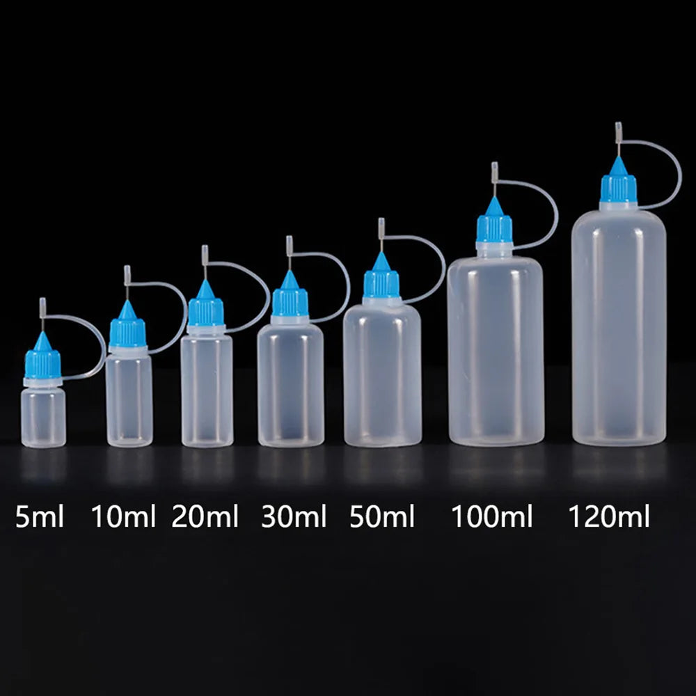 5ml 10ml 20ml 30ml 100ml 120ml PE Plastic Squeezable Tip Applicator Bottle Refillable Dropper with Needle Tip Caps Oil Bottle