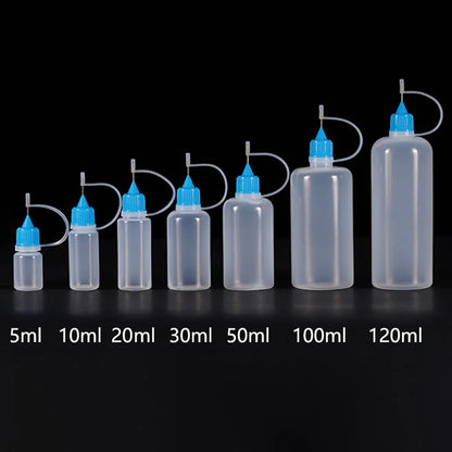 5ml 10ml 20ml 30ml 100ml 120ml PE Plastic Squeezable Tip Applicator Bottle Refillable Dropper with Needle Tip Caps Oil Bottle