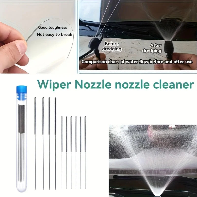 10-Piece Stainless Steel Cleaning Nozzle Kit - Window Wiper, 3D Printer Nozzle, Gas Stove, Shower Needle Unclogging Brush
