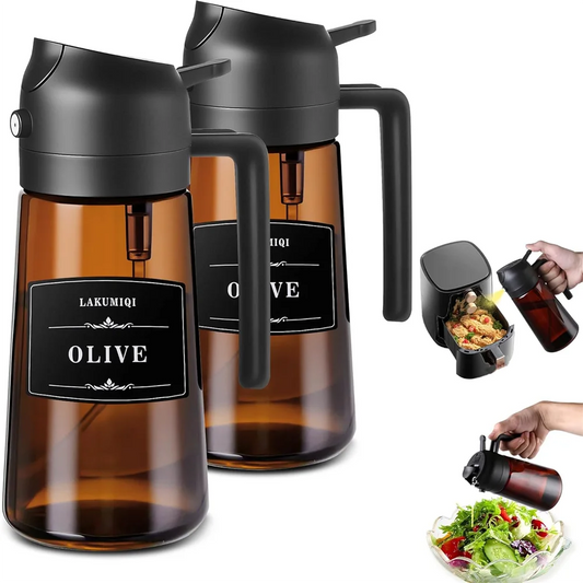 2-in-1 Glass Oil Dispenser & Sprayer - 16oz/470ml Leakproof Olive Oil Sprayer Bottle for Cooking, Air Fryer, BBQ, Baking, Sal