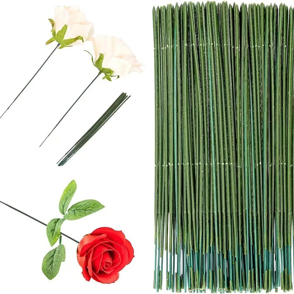 Green Flower Stem Sticks DIY Floral Material Handmade Wire Stem Floriculture Tape Self-adhesive Bouquet Floral Stem Paper Tap