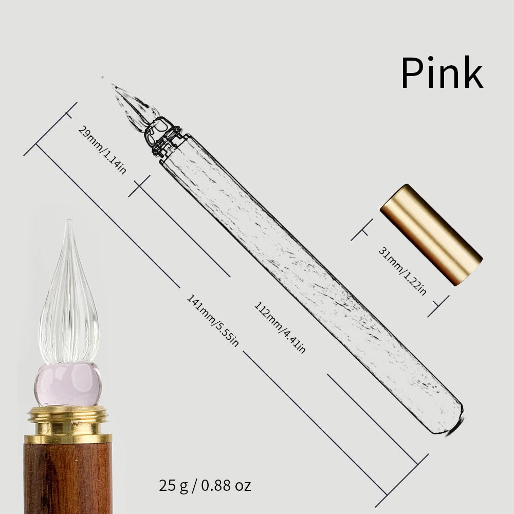 SeamiArt 1pc Wood Handle Glass Dip Pen for Calligraphy Students Writing Stationery Gift Fountain Pen Stationery Supplies - Pi