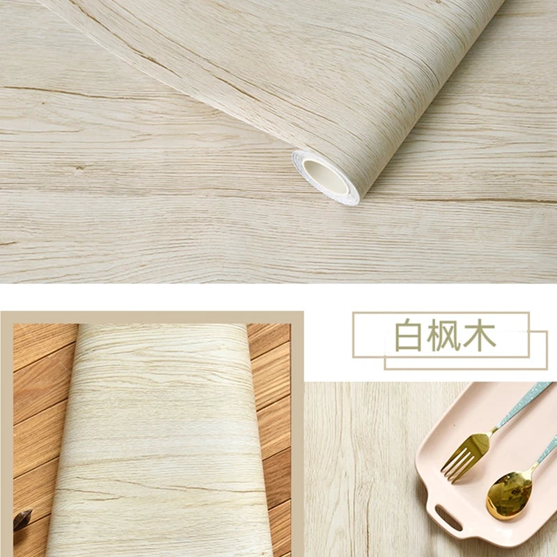 Wood Grain DIY Sticker PVC Self Adhesive Waterproof Wallpapers Renovation Furnitures Wall Stickers Home Decor Sticky Paper De