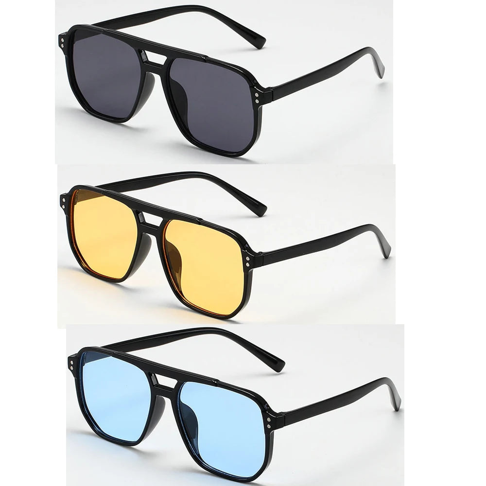 Women Men Square Sun Glasses Retro Polygon Sunglasses Female Black Vintage Fashion Ladies Sunglasses Double Beam Eyeglasses -