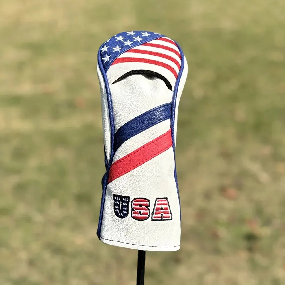 Patriotic Golf Club Head Cover Set - Protect Your Clubs With Durable PU Leather And Vibrant American Flag Design